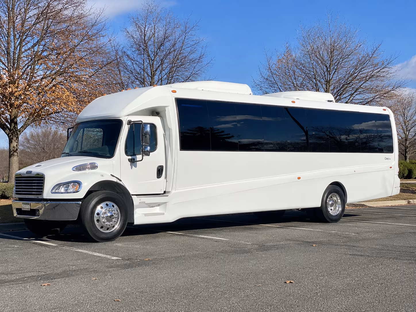 White party bus exterior